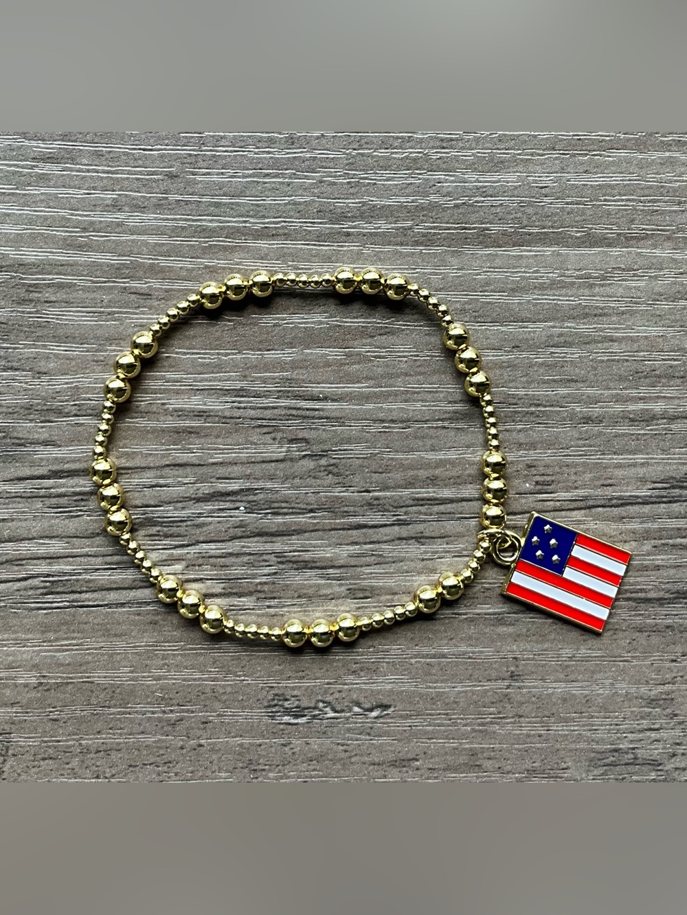 Gold Bead Bracelet with American Flag Charm - Women's Jewelry